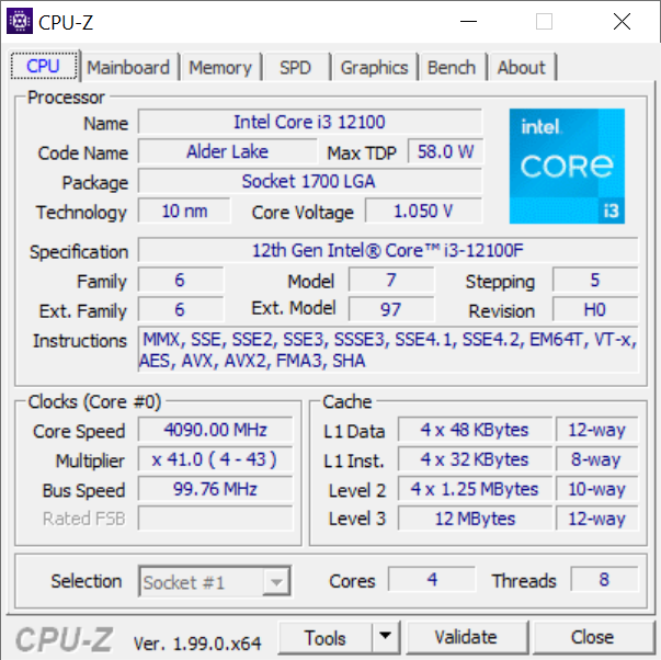 Intel Core i3-12100F 3.3 GHz Quad-Core LGA 1700 Processor