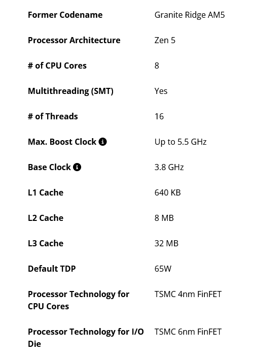 Parametry procesoru AMD Ryzen 7 9700F (Autor: AMD)