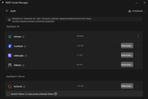 Instalace AMD AI Bundle z utility AMD Install Manager (Autor: Jan Olšan)