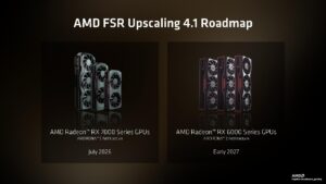FSR 4.1 je oficiálně slíbeno pro samostatné Radeony RX 6000 a RX 7000 (slajd z Computexu 2026, zdroj: AMD, via: Tom's Hardware)