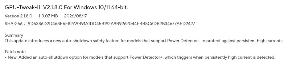 GPU Tweak III 2.1.8.0: Poznámky k vydání