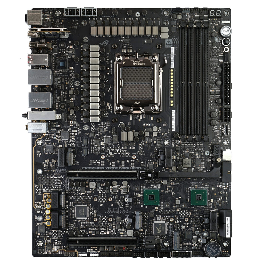 Asus ROG Crosshair X870e Dark Hero board without heatsinks and covers