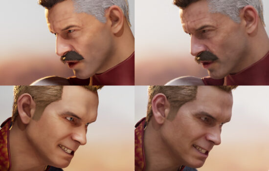 DLSS 5 na grafice Intel Arc 140V (Mortal Kombat 1, vlevo normální obraz, vpravo DLSS 5) (Zdroj: Uzbekunknown)